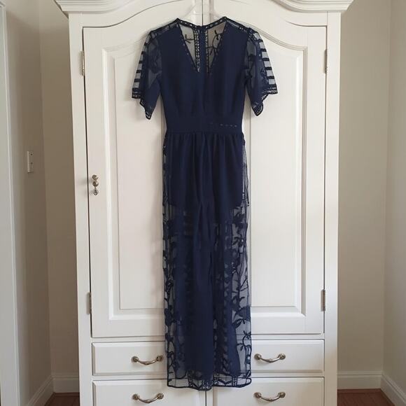 Nordstrom Socialite Lace Overlay Romper Midnight Blue XS - Picture 1 of 14